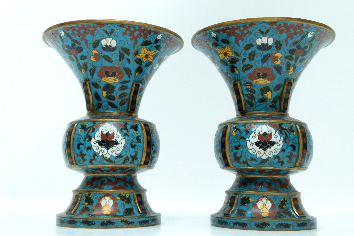 Fine Pair Of Cloisonne 'Scrolling Lotus' Vases