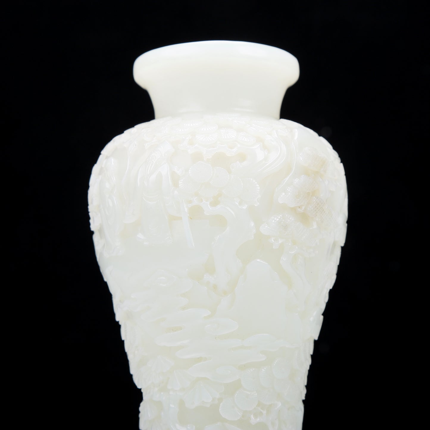 A Precious White Jade 'Pine& Crane' Vase