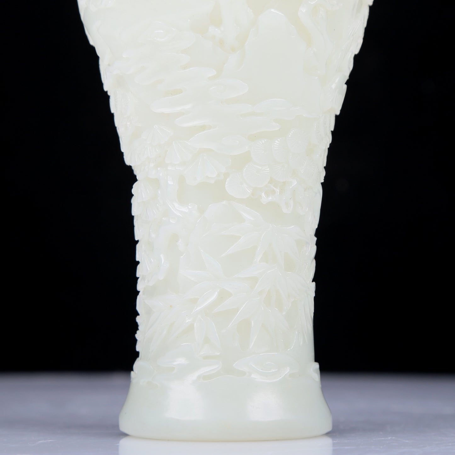 A Precious White Jade 'Pine& Crane' Vase