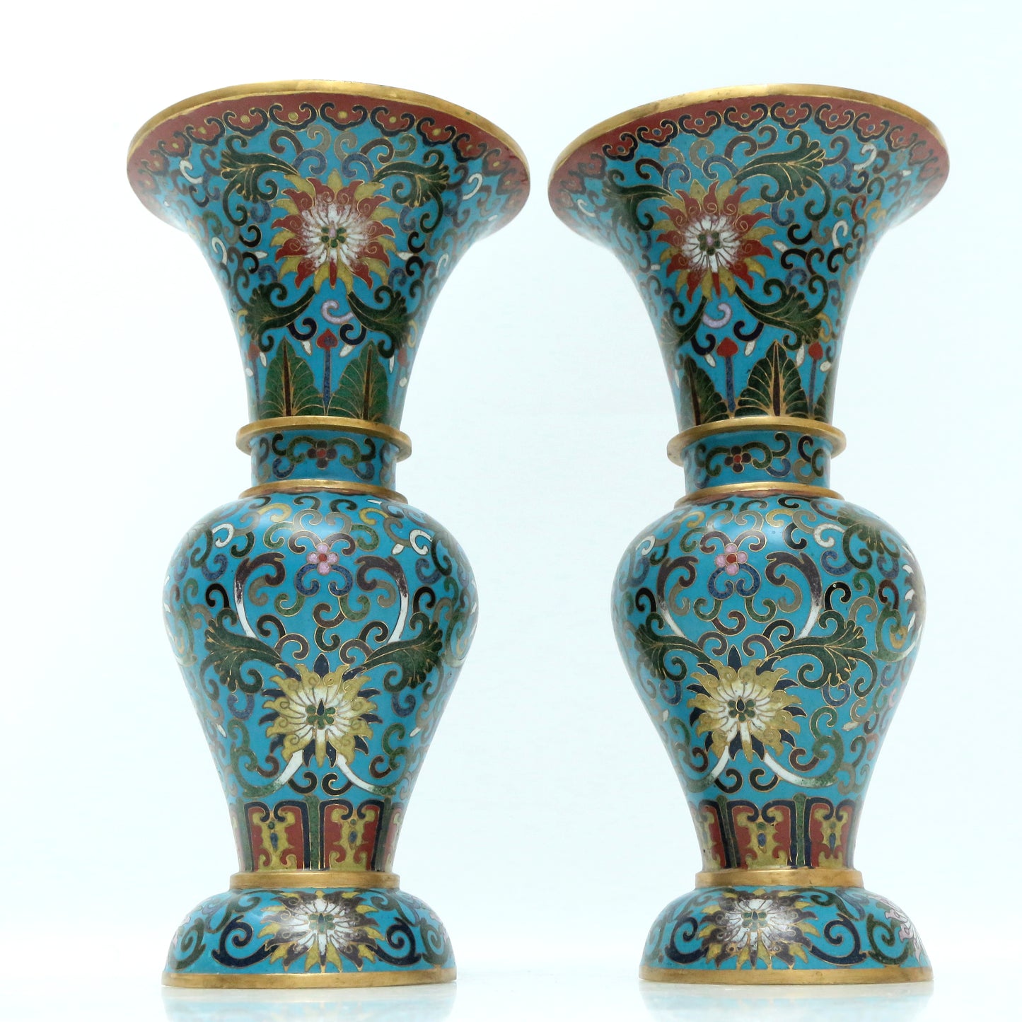 Fine Pair Of Cloisonne 'Scrolling Lotus' Vases