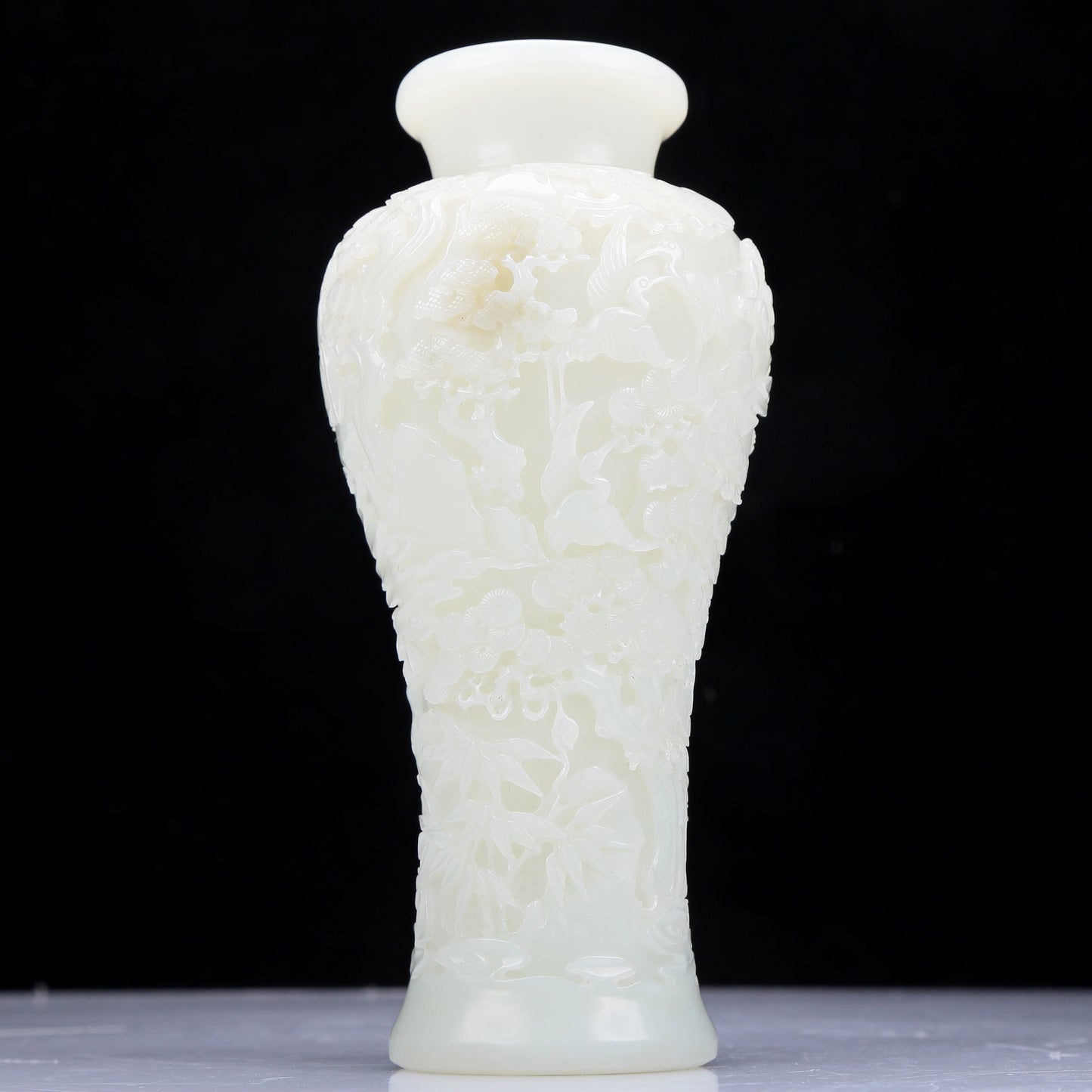 A Precious White Jade 'Pine& Crane' Vase