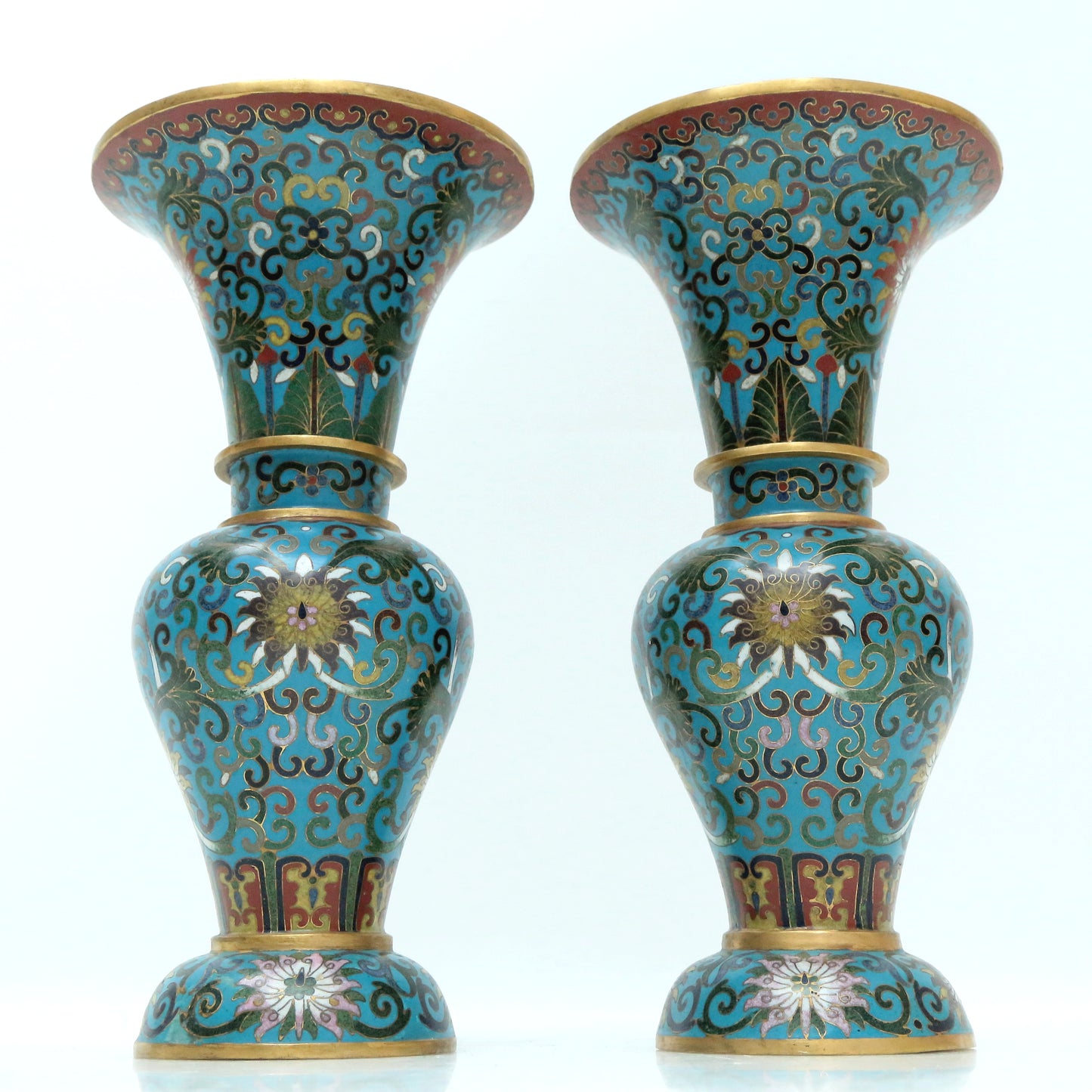 Fine Pair Of Cloisonne 'Scrolling Lotus' Vases