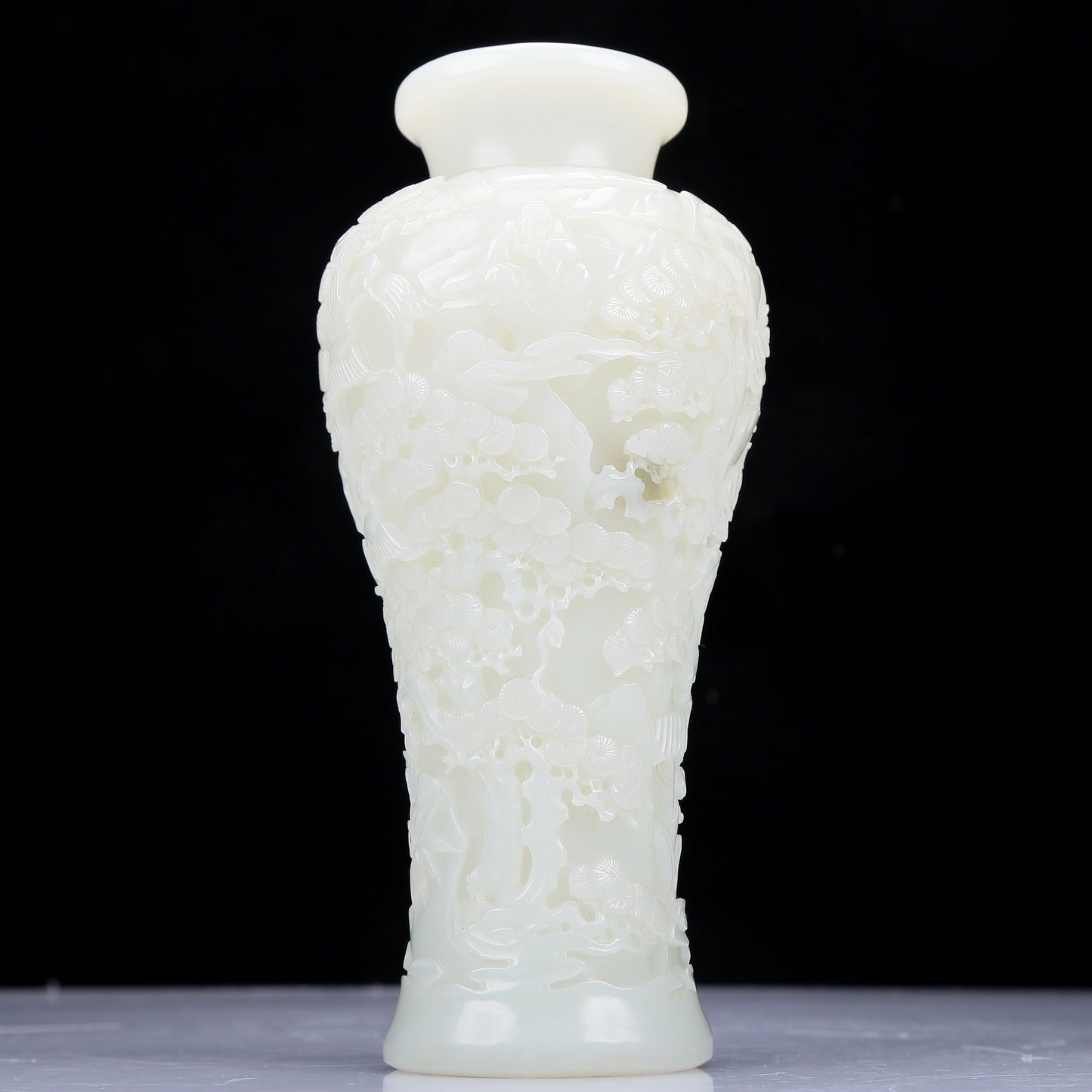 A Precious White Jade 'Pine& Crane' Vase