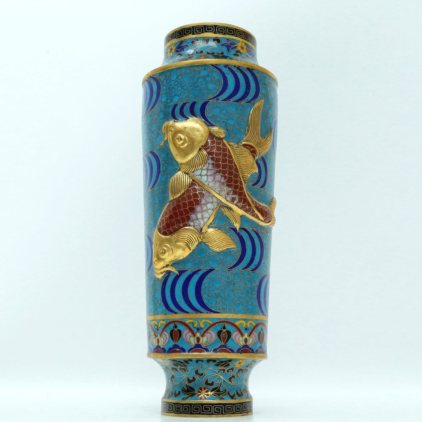 A Fine Pair Of Cloisonne 'Fish' Vases