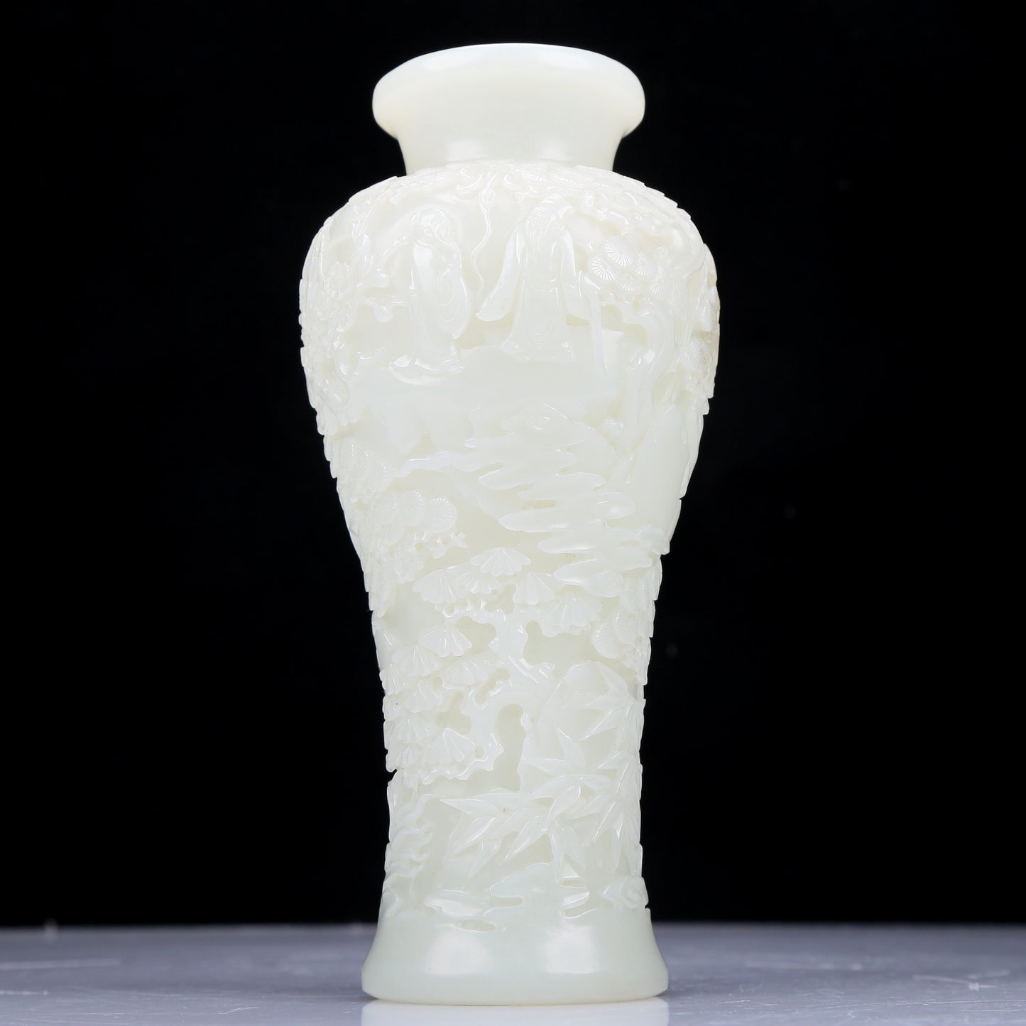 A Precious White Jade 'Pine& Crane' Vase