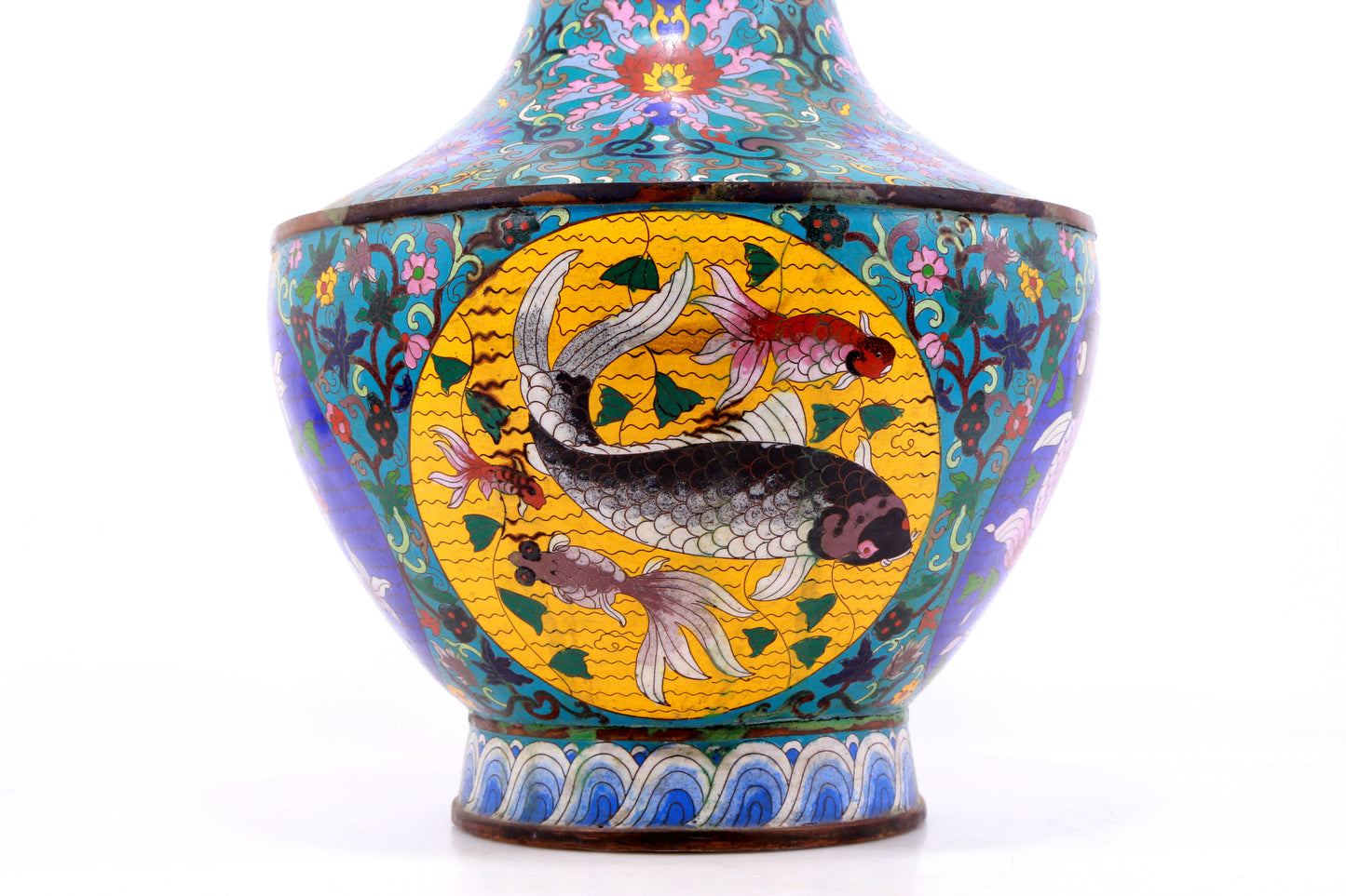 A Perfect Pair of Cloisonné Floral Fish Pattern Bottles