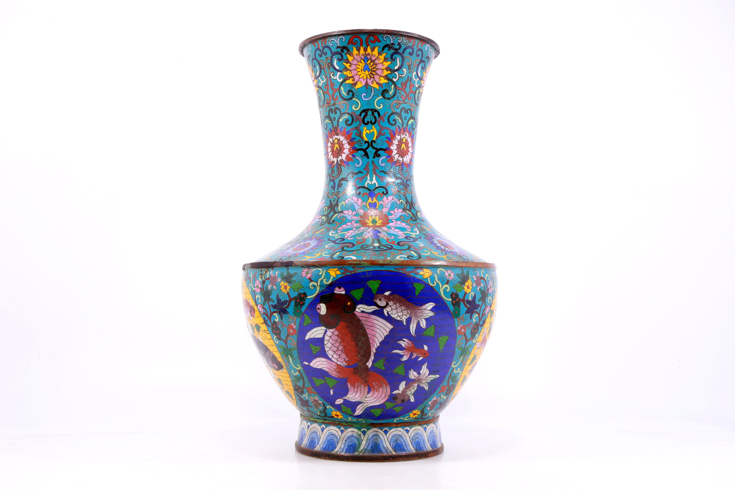 A Perfect Pair of Cloisonné Floral Fish Pattern Bottles