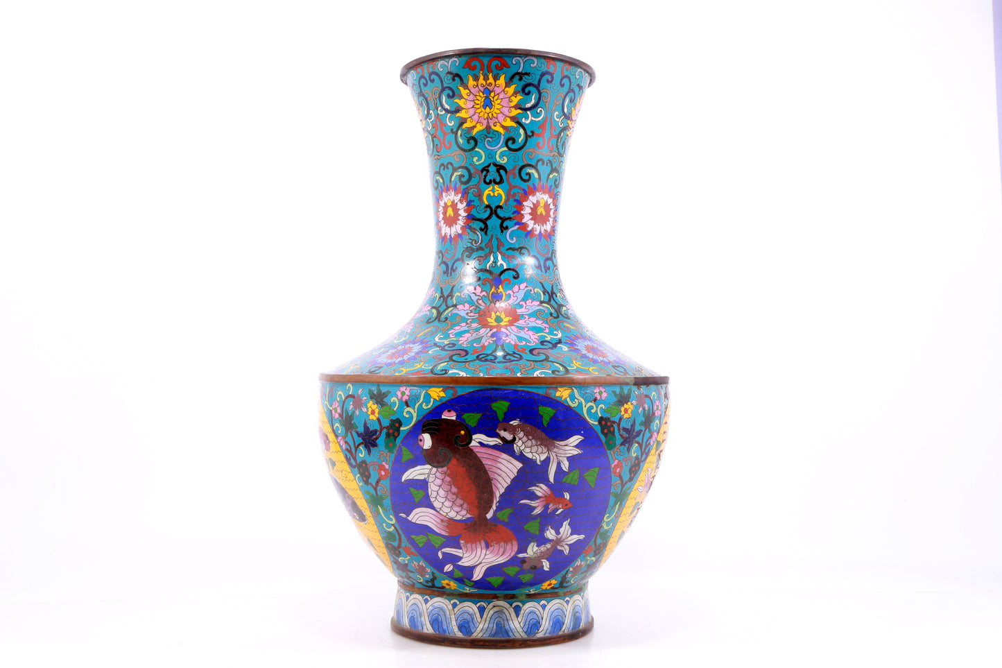 A Perfect Pair of Cloisonné Floral Fish Pattern Bottles