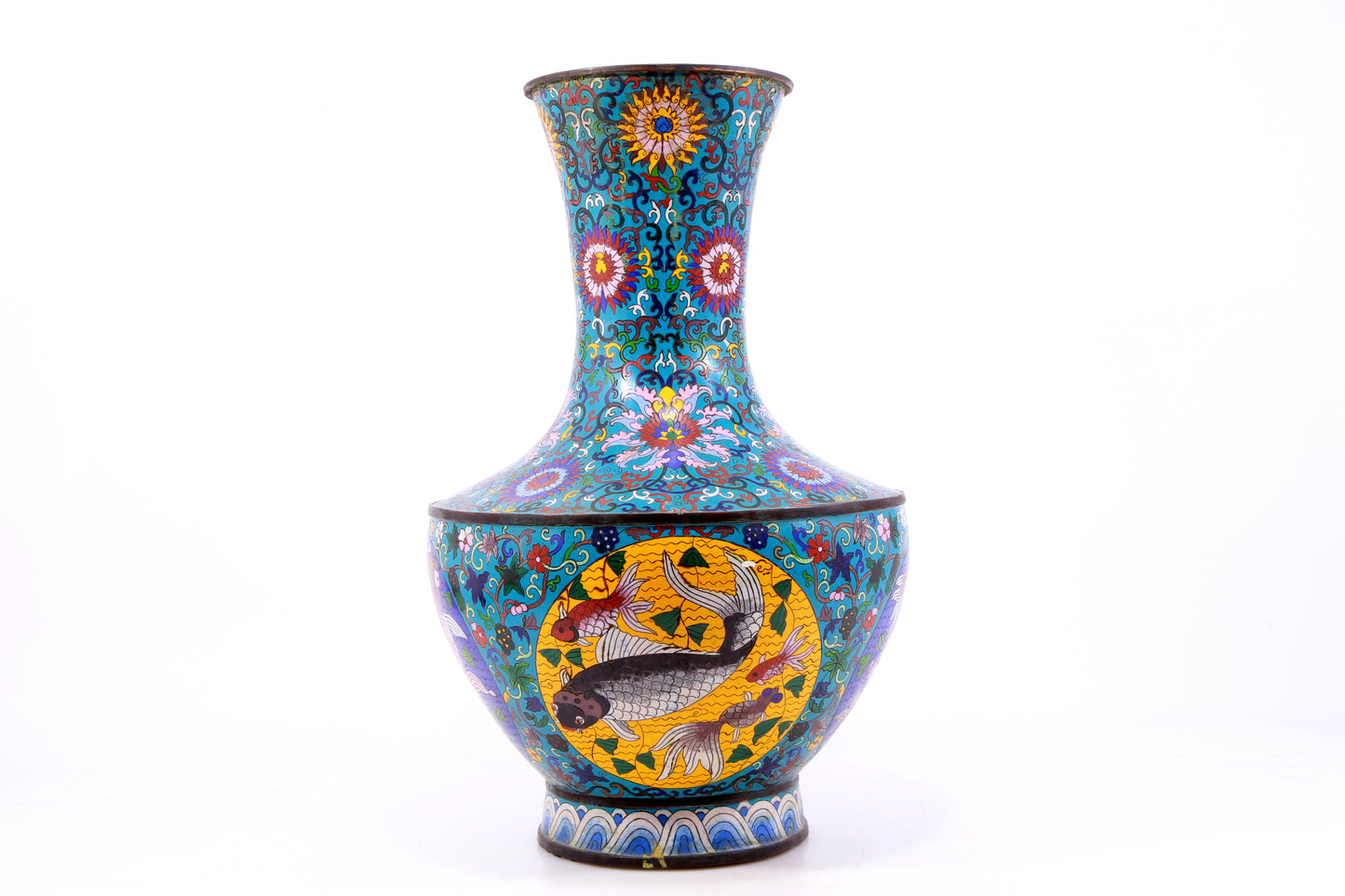 A Perfect Pair of Cloisonné Floral Fish Pattern Bottles