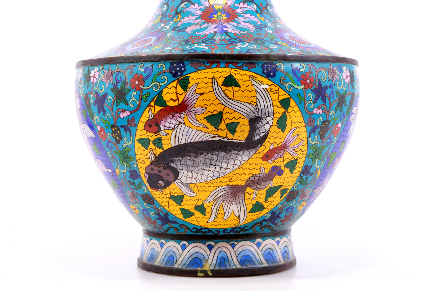 A Perfect Pair of Cloisonné Floral Fish Pattern Bottles