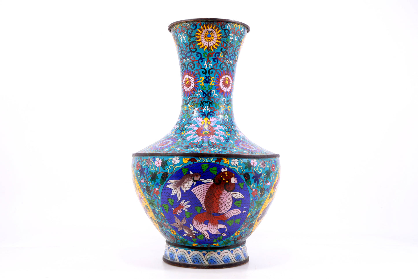 A Perfect Pair of Cloisonné Floral Fish Pattern Bottles