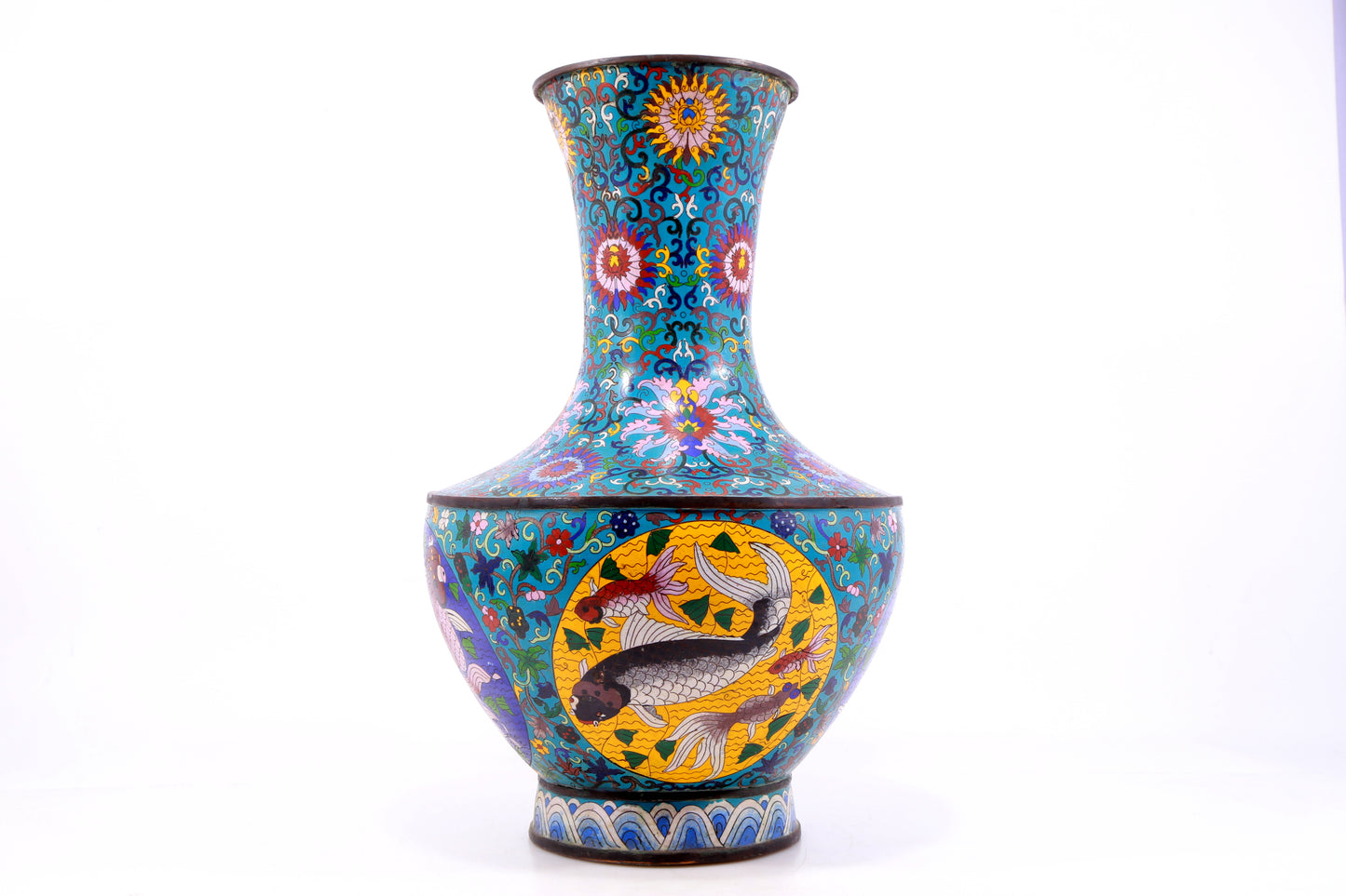 A Perfect Pair of Cloisonné Floral Fish Pattern Bottles