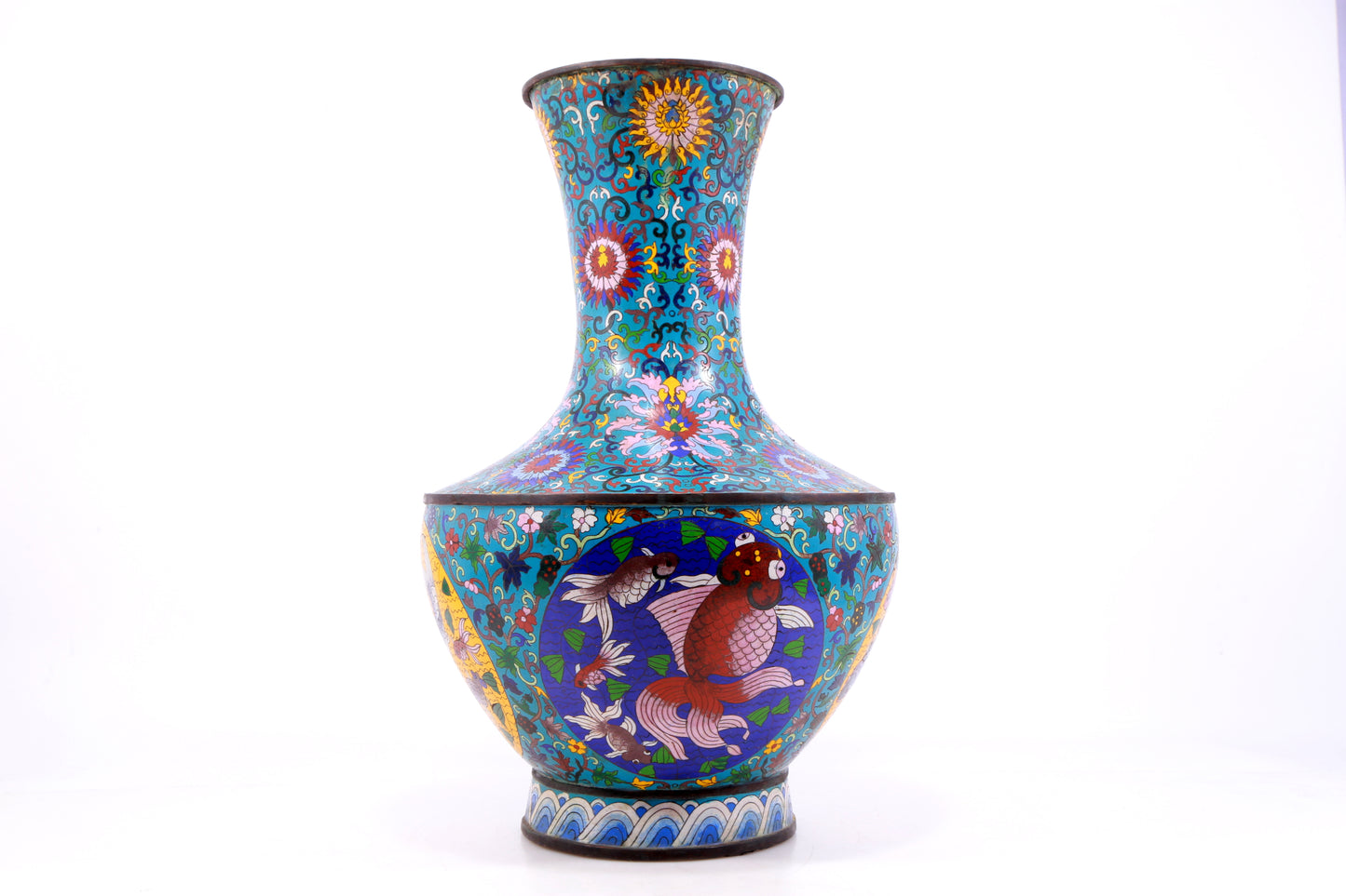 A Perfect Pair of Cloisonné Floral Fish Pattern Bottles