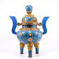 A cloisonne lotus pattern double-eared tripod censer with lid