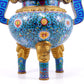 A cloisonne lotus pattern double-eared tripod censer with lid