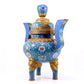 A cloisonne lotus pattern double-eared tripod censer with lid