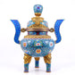 A cloisonne lotus pattern double-eared tripod censer with lid