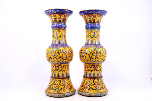 A perfect pair of cloisonné vases with lotus pattern