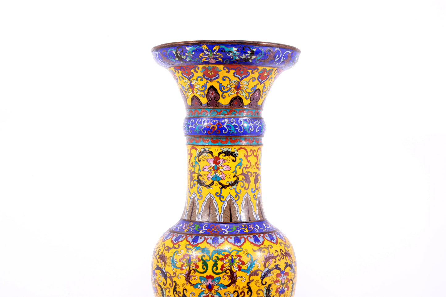 A perfect pair of cloisonné vases with lotus pattern