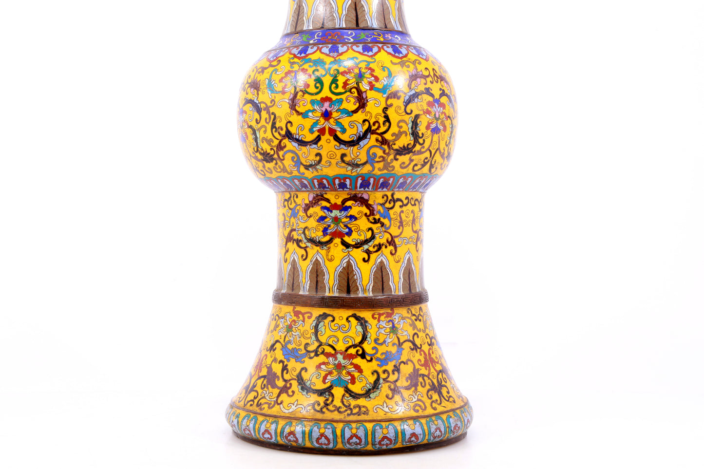 A perfect pair of cloisonné vases with lotus pattern