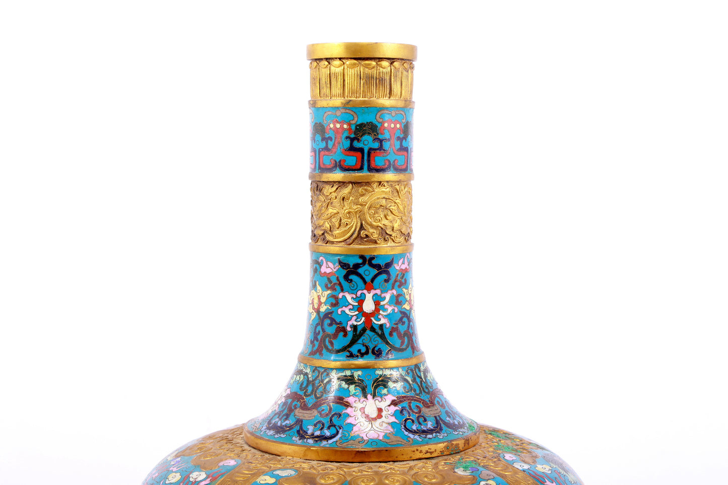 A perfect pair of cloisonné 'cloud and unicorn' patterned vases