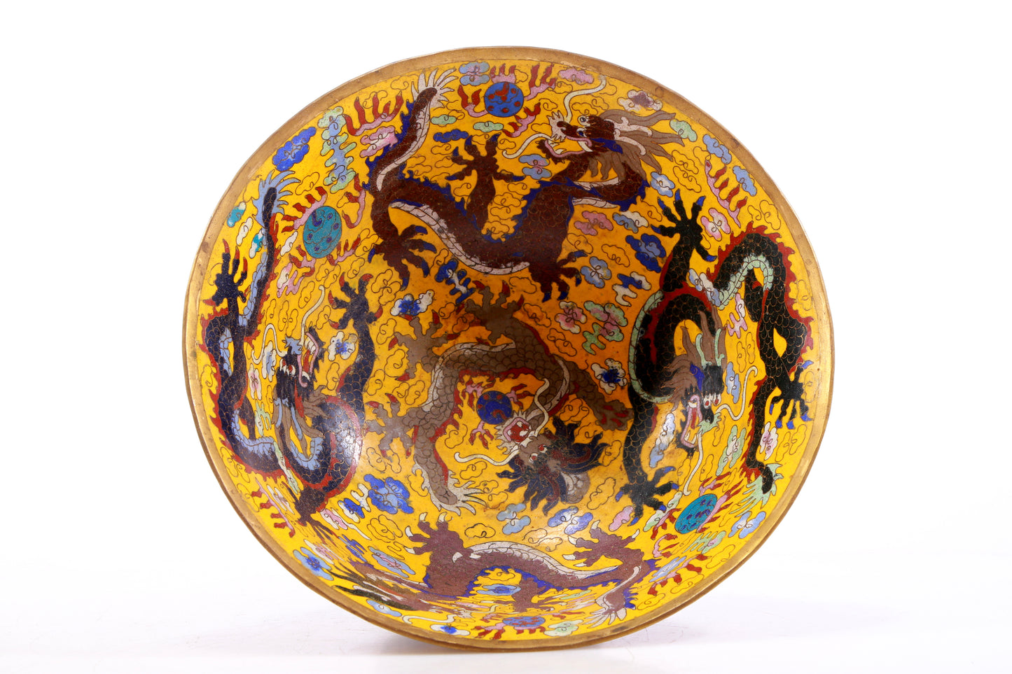 An exquisite cloisonne auspicious cloud and dragon pattern bowl