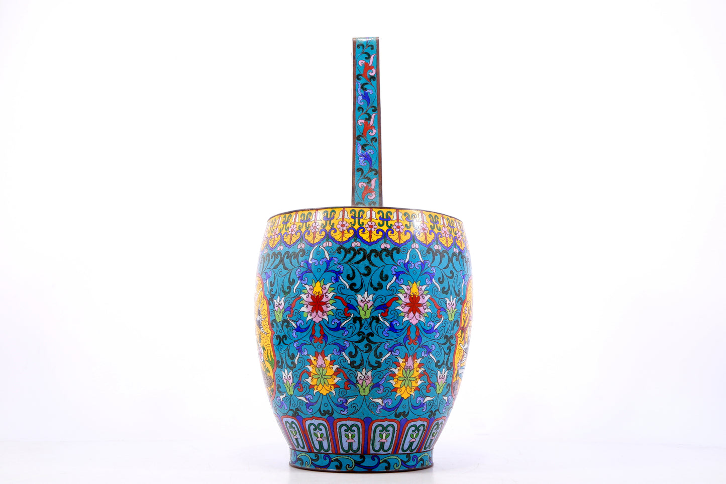 A perfect pair of cloisonné 'Twinkle lotus and Phoenix' patterned ewers