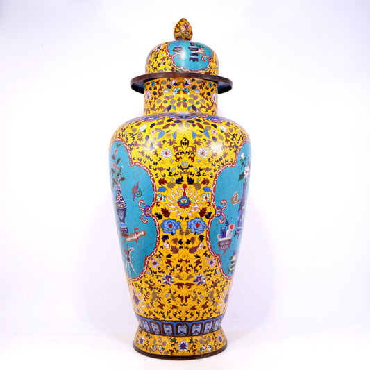 Perfect pair of cloisonné floral pattern bottles with lids