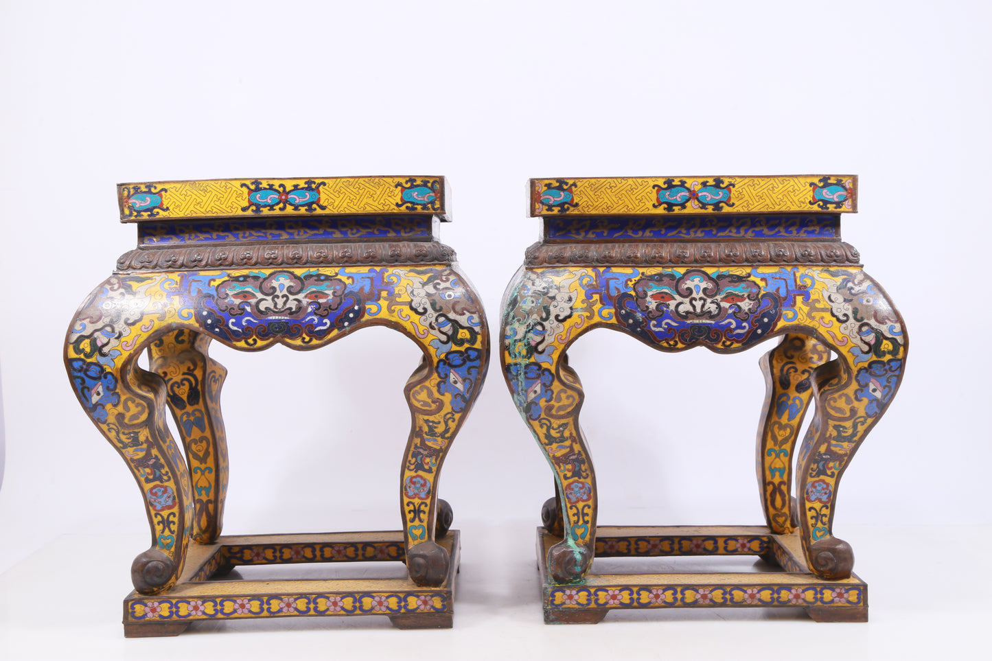 A Perfect Pair of Cloisonné Animal Face Pattern Bases