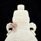 An exquisite white jade elephant ear vase with flower and bird patterns and lid