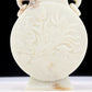 An exquisite white jade elephant ear vase with flower and bird patterns and lid