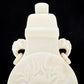 An exquisite white jade elephant ear vase with flower and bird patterns and lid