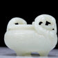 A Precious White Jade 'Dragon' Tripod Censer. Carved with archaistic motifs. Chinese Qing Dynasty. Size:11cmx7.5cm. Weight:400g     清代 白玉龙纹双耳三足炉