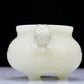 A Precious White Jade 'Animal Mask' Elephant-Handled Tripod Censer