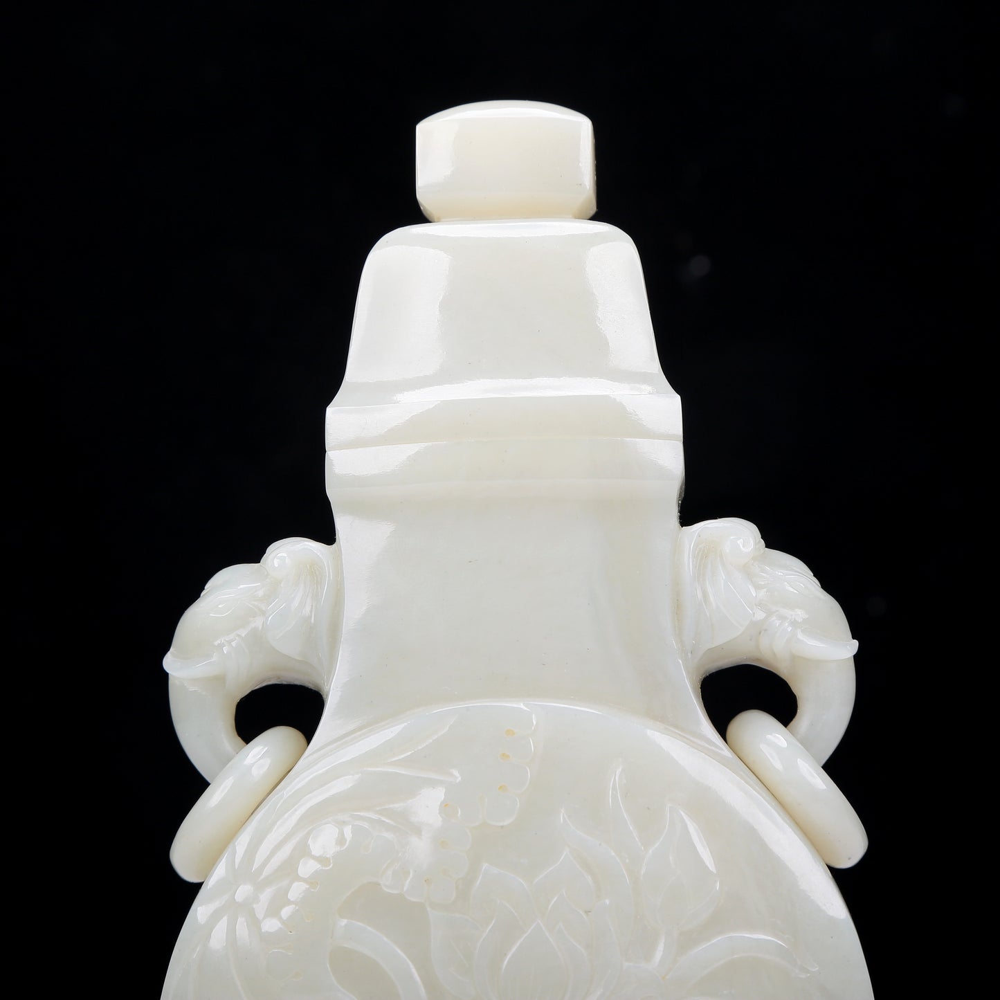 A Precious White Jade 'Bird& Flower' Elephant-Handled Vase And Cover