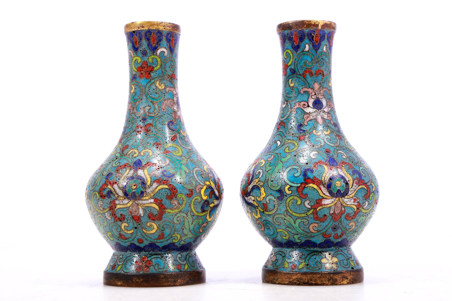 A Wonderful Pair Of Cloisonne 'Scrolling Lotus' Vases