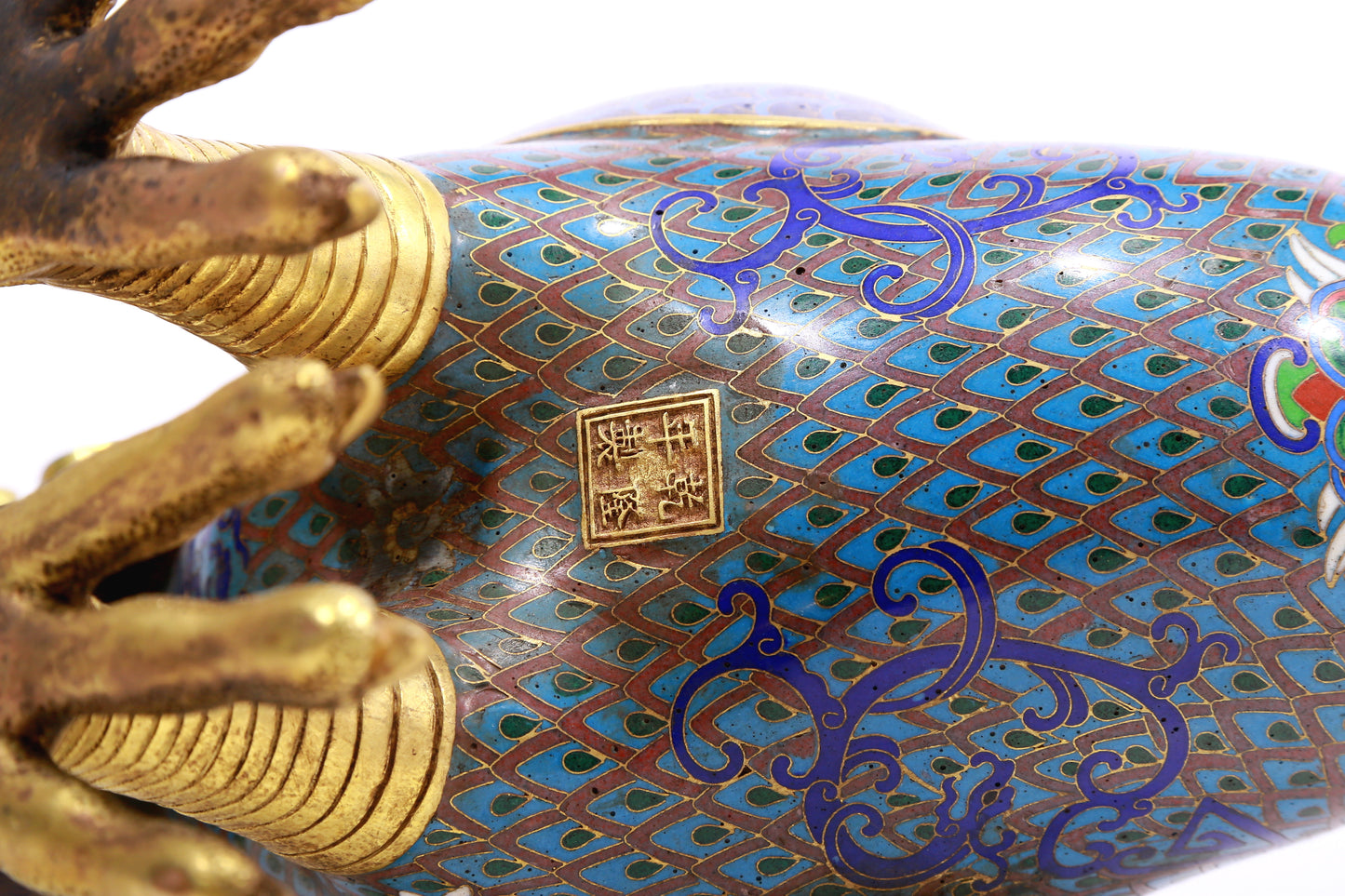 A cloisonné phoenix censer with twining lotus pattern