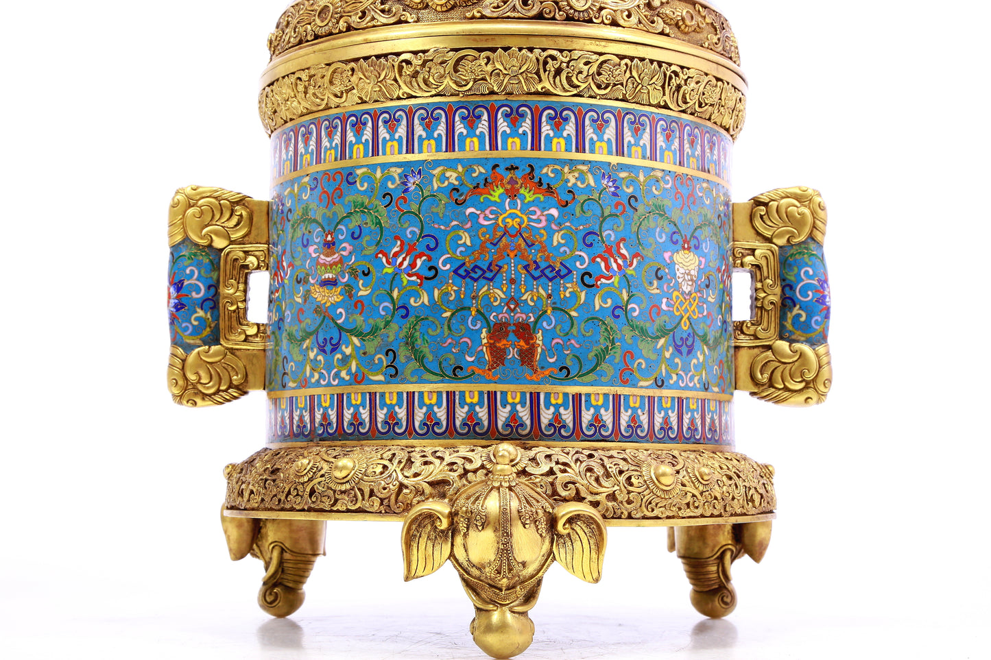 cloisonné and eight magic weapons; a two-eared three-legged censer