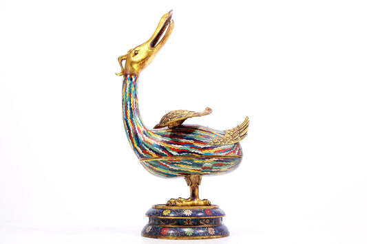 A Precious Cloisonne 'Scrolling Lotus' Duck-Form Box