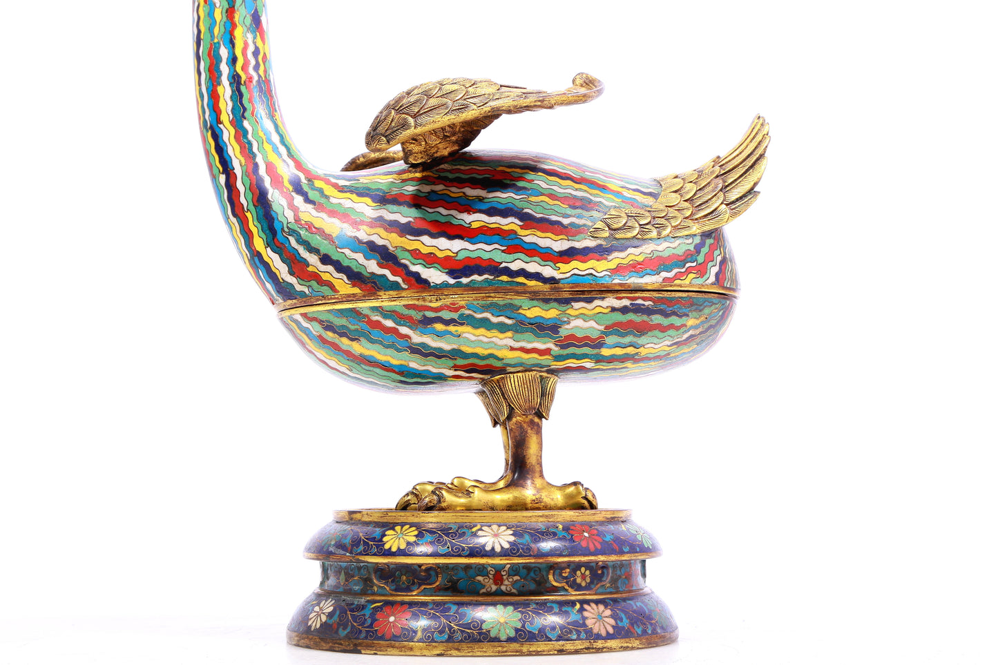 A Precious Cloisonne 'Scrolling Lotus' Duck-Form Box