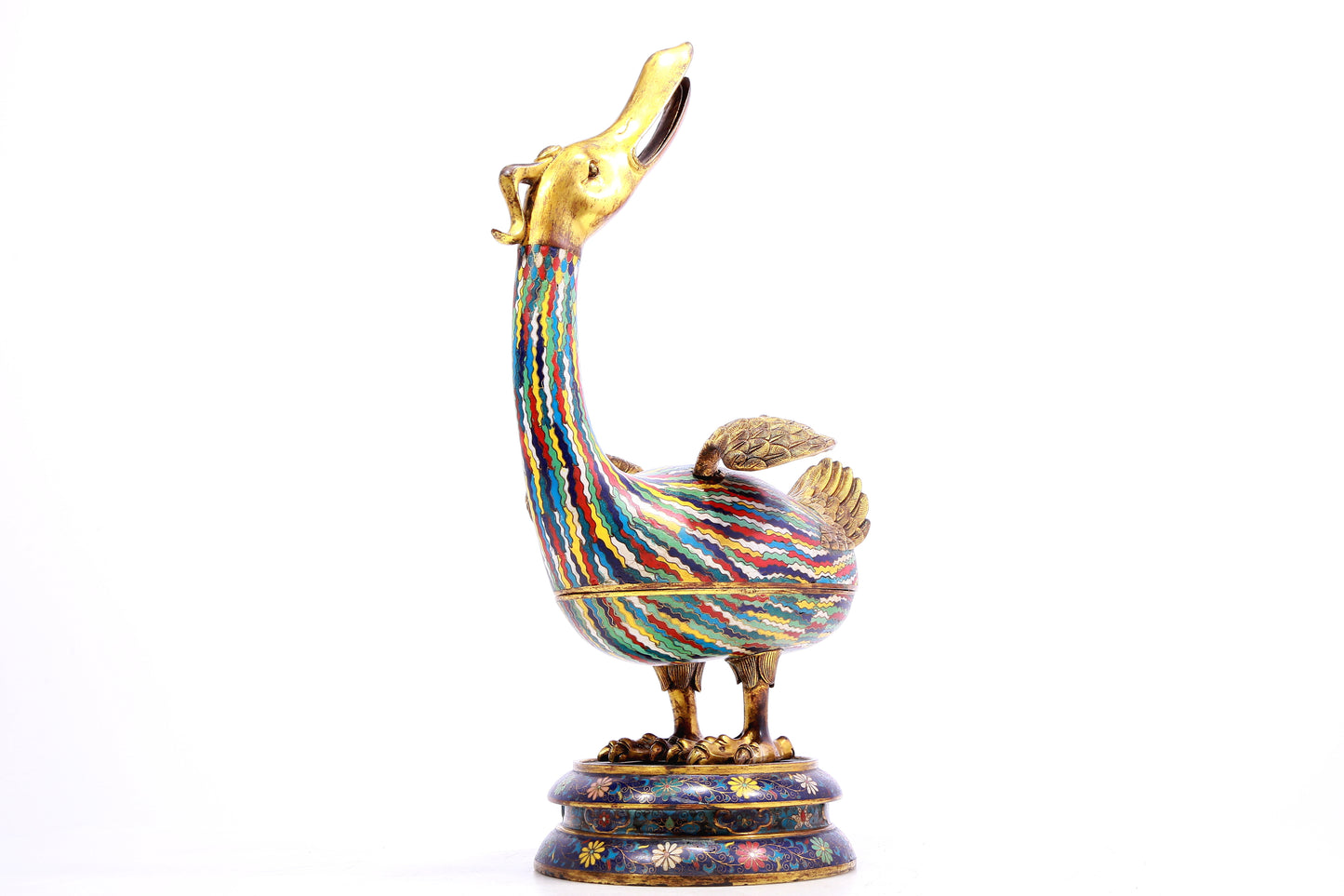 A Precious Cloisonne 'Scrolling Lotus' Duck-Form Box