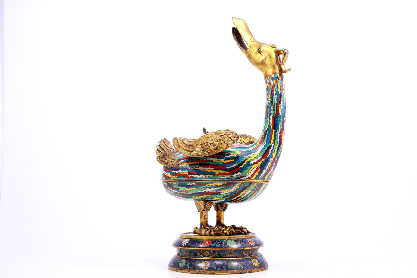 A Precious Cloisonne 'Scrolling Lotus' Duck-Form Box