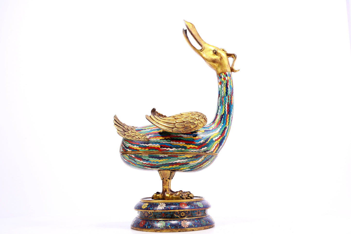 A Precious Cloisonne 'Scrolling Lotus' Duck-Form Box