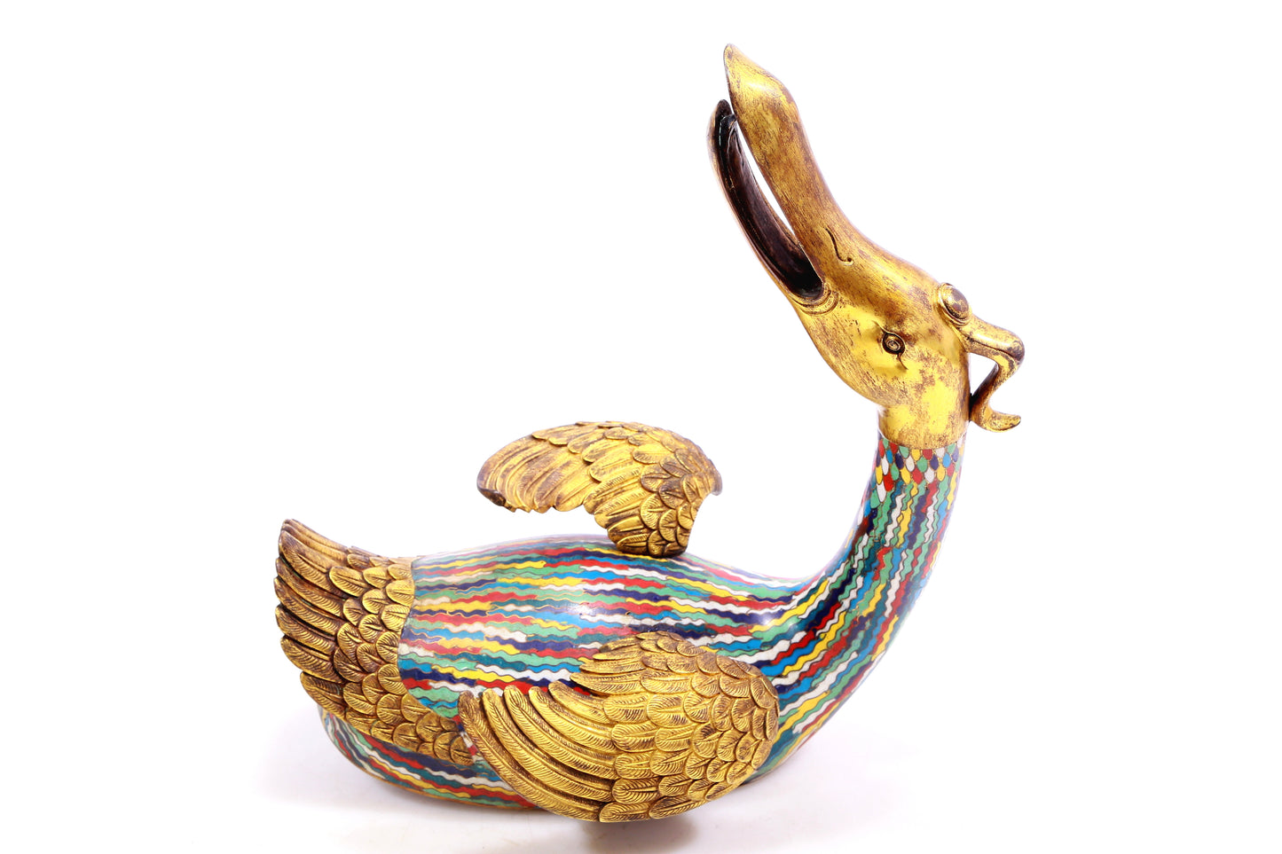 A Precious Cloisonne 'Scrolling Lotus' Duck-Form Box