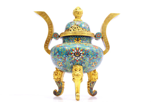 A Superb Cloisonne 'Scrolling Lotus& Dragon' Tripod Censer