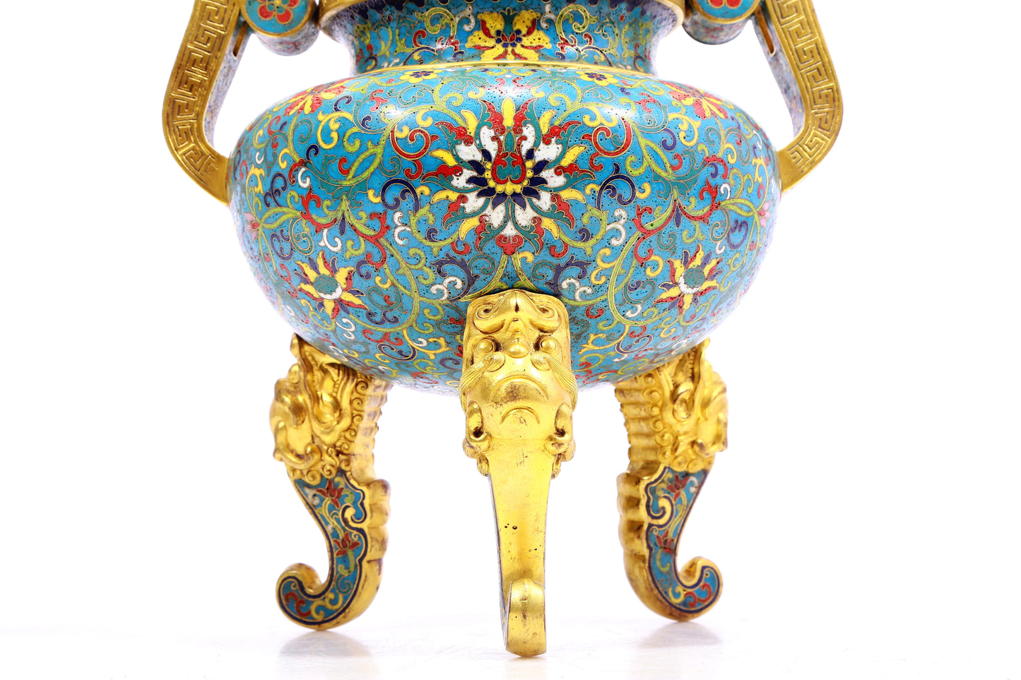 A Superb Cloisonne 'Scrolling Lotus& Dragon' Tripod Censer