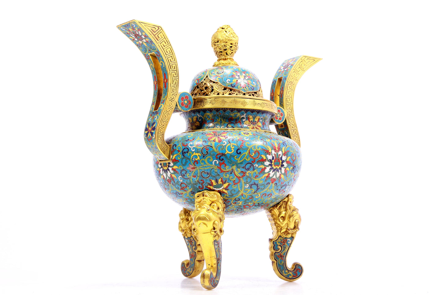 A Superb Cloisonne 'Scrolling Lotus& Dragon' Tripod Censer