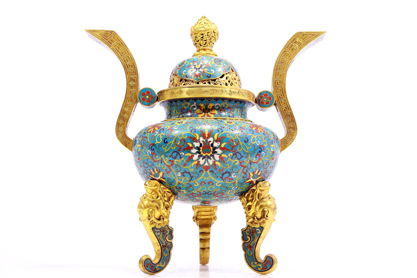 A Superb Cloisonne 'Scrolling Lotus& Dragon' Tripod Censer