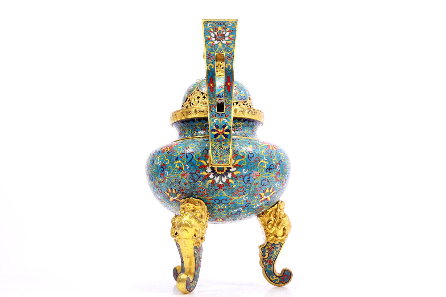 A Superb Cloisonne 'Scrolling Lotus& Dragon' Tripod Censer