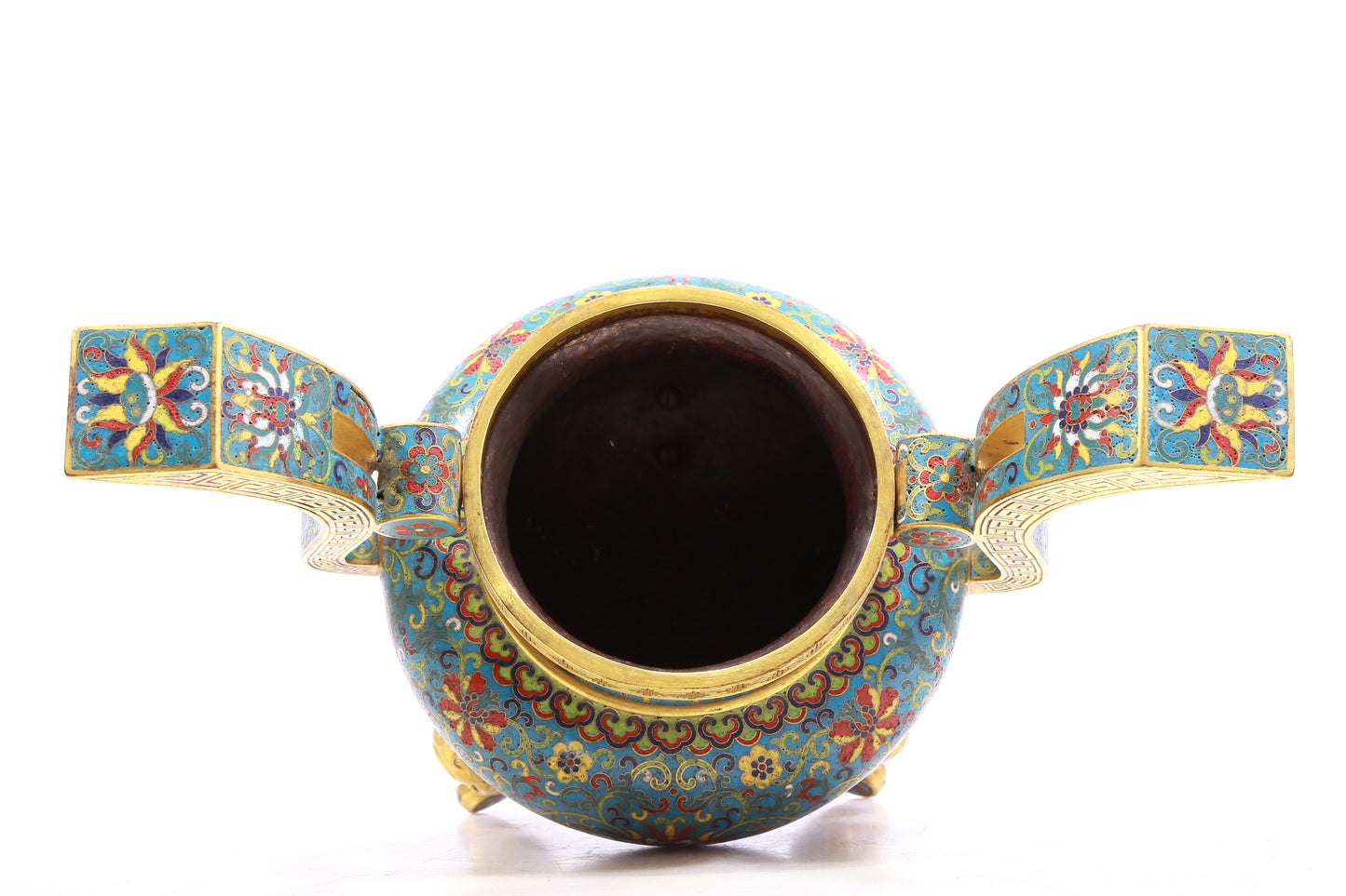 A Superb Cloisonne 'Scrolling Lotus& Dragon' Tripod Censer